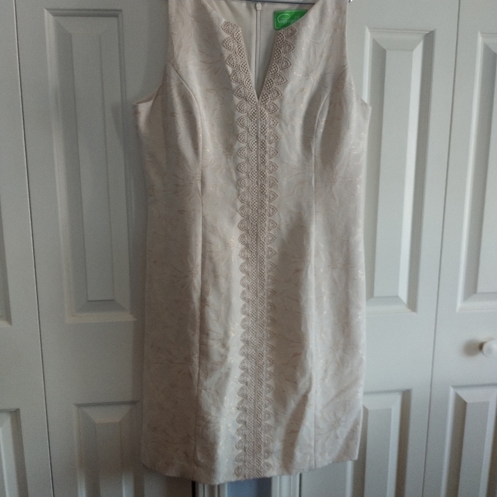 Pappagallo Cream & Gold Classic Sheath Dress 10